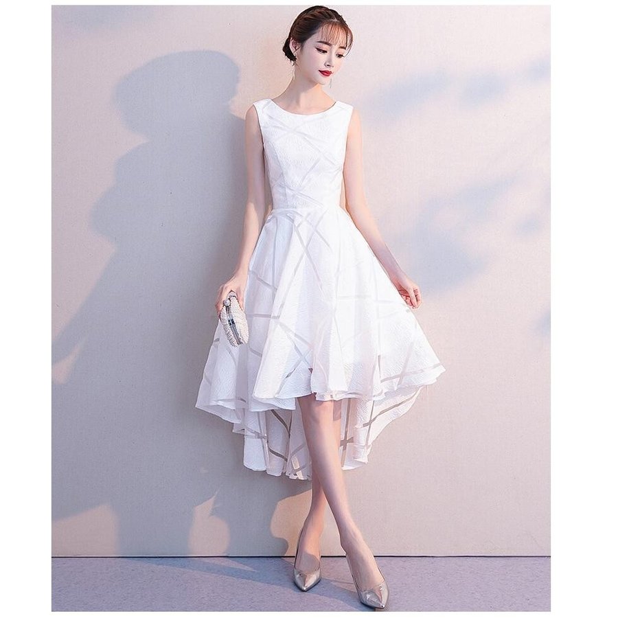 パーティードレス 大きいサイズ 上品 不規則 ミモレ丈ドレス 結婚式 ワンピース ウエディングドレス