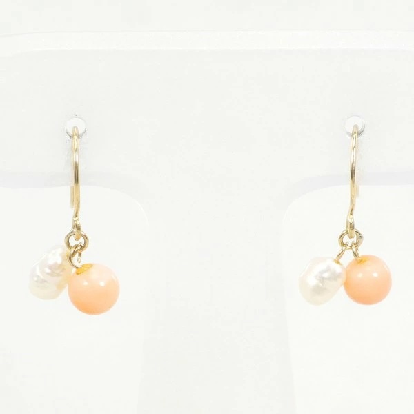 K18 18金 YG イエローゴールド ピアス パール(真珠) サンゴ ジュエリー 中古