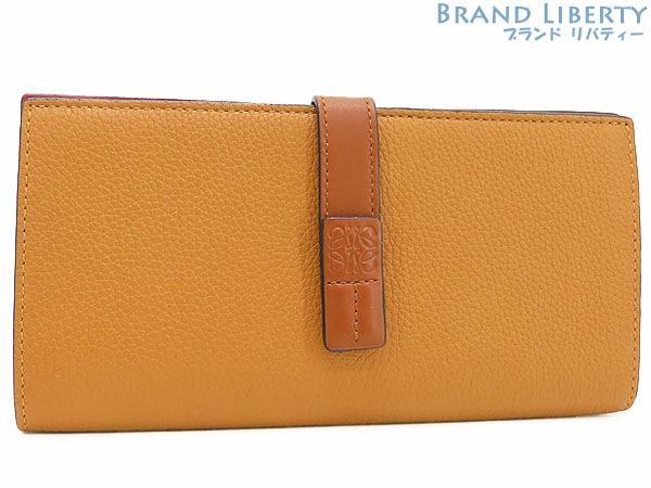 ほぼ新品ロエベバーティカルウォレットラージアナグラム二つ折り長財布ライトキャラメルピーカンレッドカーフレザー