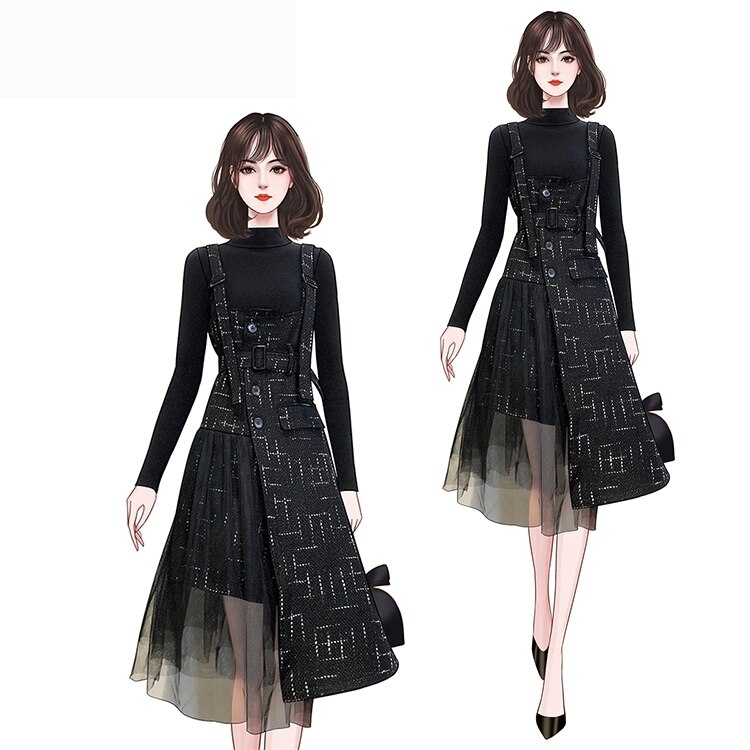 ワンピース 長袖 秋冬 カジュアル aライン シャツ付き aライン Aライン フレア ニット ワンピ 膝下 ミモレ ミモレ丈 7分丈 ミディアム丈 ミドル丈 レギュラー丈 袖コンシャス クルーネック