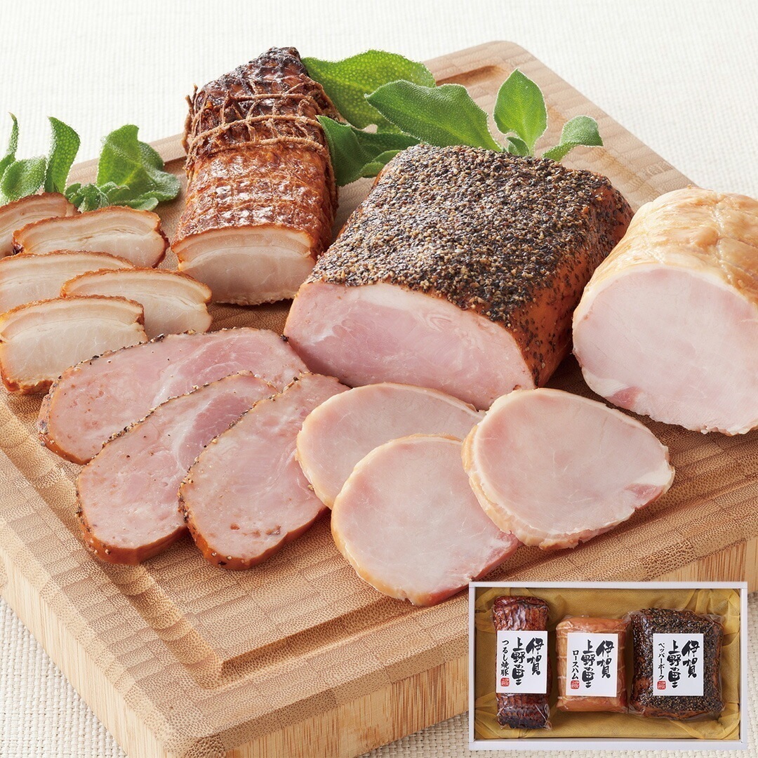 三重 伊賀上野の里 詰合せ つるし焼豚170gロースハム250gペッパーポーク310g 【産直メーカー直送品】