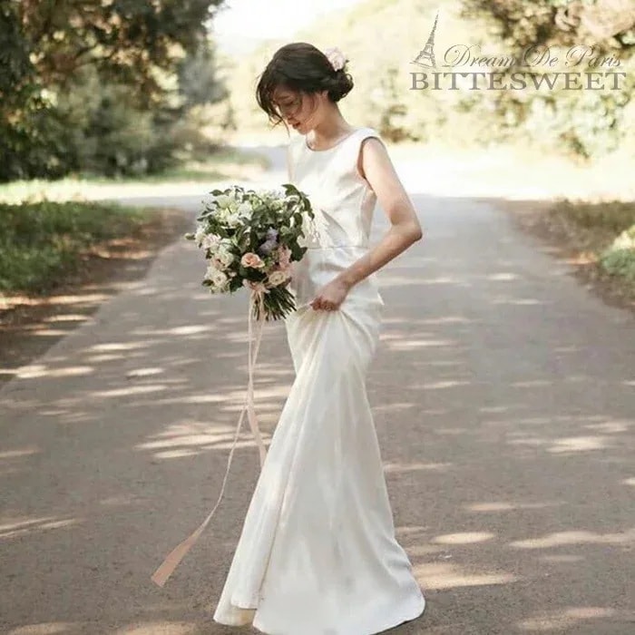 ウエディングドレスウェディングドレスノースリーブ床付きタイプweddingdressレディースドレスタイトマーメイドラインファスナータイプオーダーメイド可能前撮り後撮り披露宴結婚式演奏会発表会海外挙式