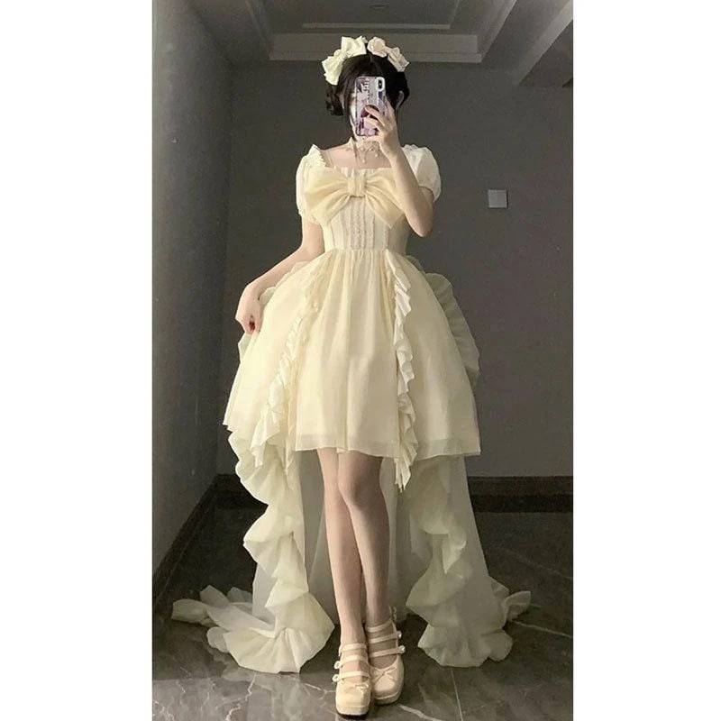 夏太り女子向けのデイリーロリータ 大きなしっぽ付きロリータリボンスカートとふわふわワンピース