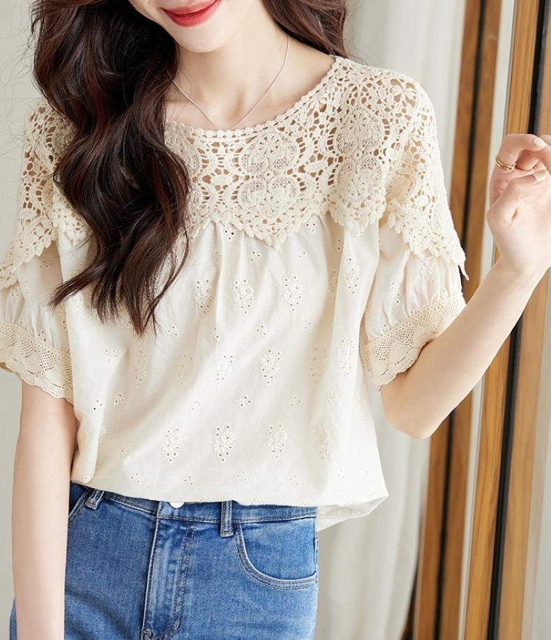 レディース シャツブラウス トップス プルオーバー 半袖 シャツ 長袖シャツ ブラウス 透かし編み 綿 薄手 きれいめ カジュアル 大人 上品 おしゃれ 大人女子 エレガント とろみ感 春 夏 秋