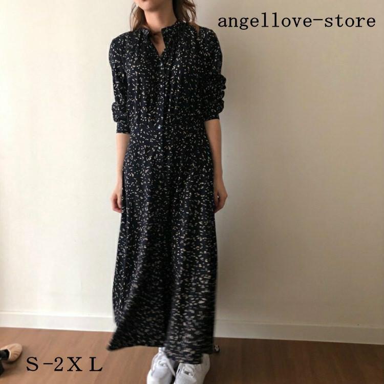 ワンピース レディース 40代ワンピース 春新作 長袖ワンピース きれいめ 花柄ワンピース シフォン マキシ丈ワンピース オシャレ 通勤 結婚式おすすめ商品