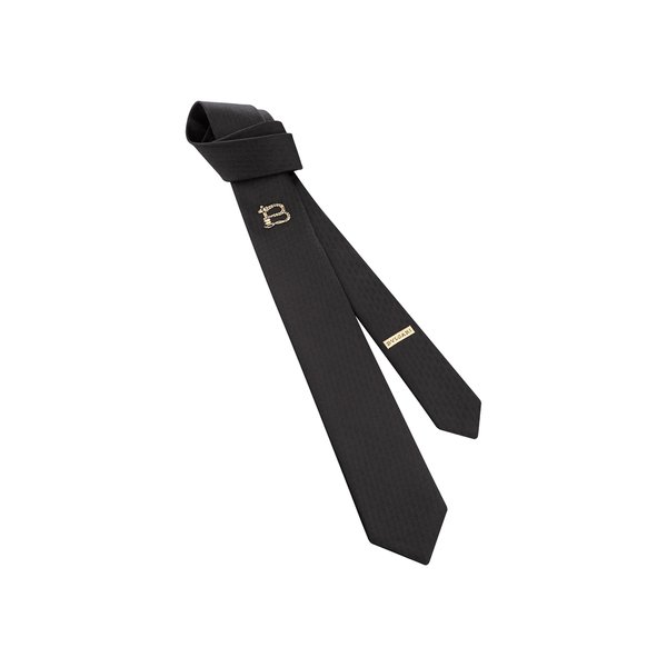 ブルガリブルガリ BVLGARI ネクタイ ブラック ロゴB ゴールド刺繍 スネーク セブンフォールド シルク