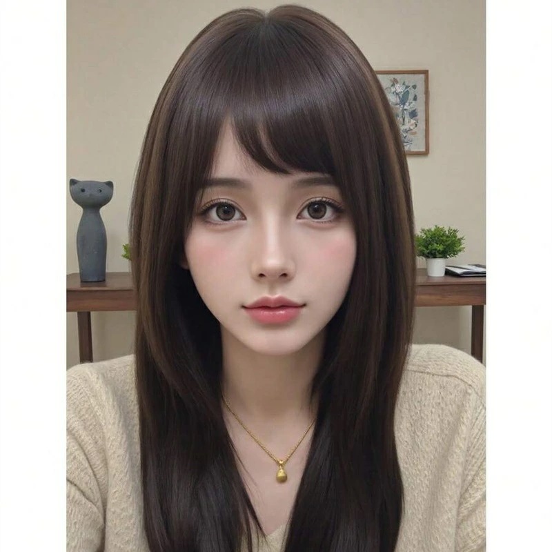 ストレートスタイルウィッグ ブラウン系 マルチカラー 55cm/22in 前髪付き フルウィッグ 耐熱合成髪女性用初心者向け日常＆パーティー＆コスプレに最適ローズネットキャップ（調節可能）スムーズ＆多