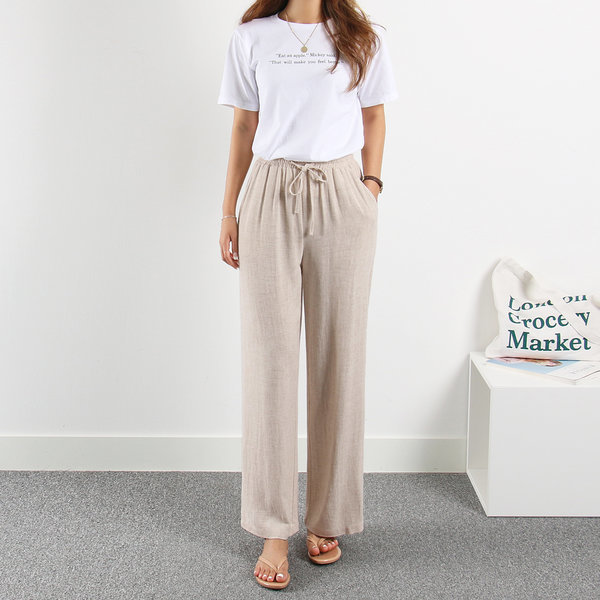 レディース/ラージ/ストレート/リネンパンツ/S-3XL