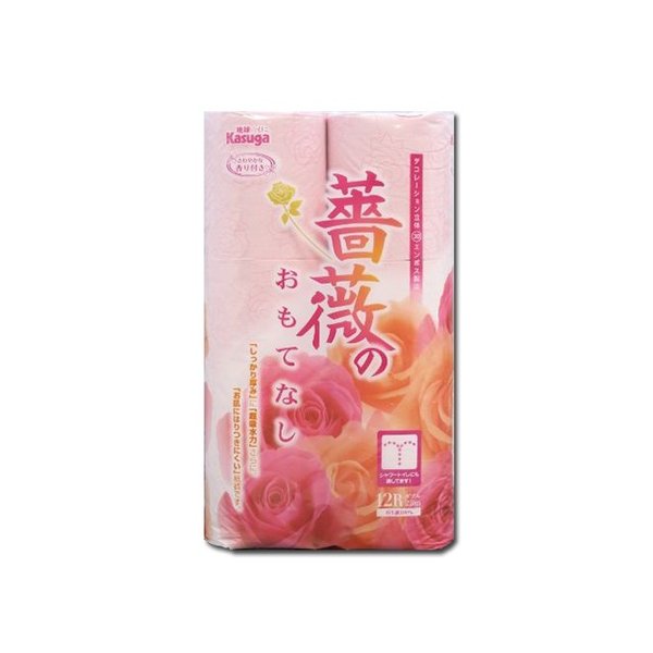 トイレットペーパー 春日製紙 薔薇のおもてなし ダブル25m 12ロール入り X8パック