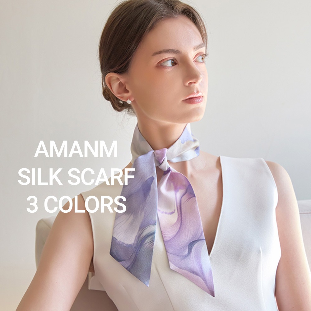 [SaintMary] K企業紹介企画 ＊ AMANM SILK SCARF ツイル シルクスカーフ 韓国ファッション バンダナ シルク100％ ハンドメイド 秋コーデ ペティサイズ シンプル