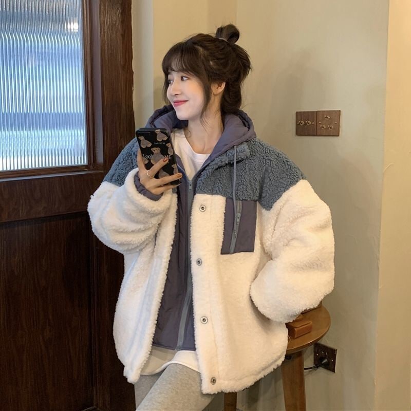 アウター コート 魅せる ジャケット ブラウン 茶色 ブルー 青 レギュラー丈 袖あり 長袖 フード