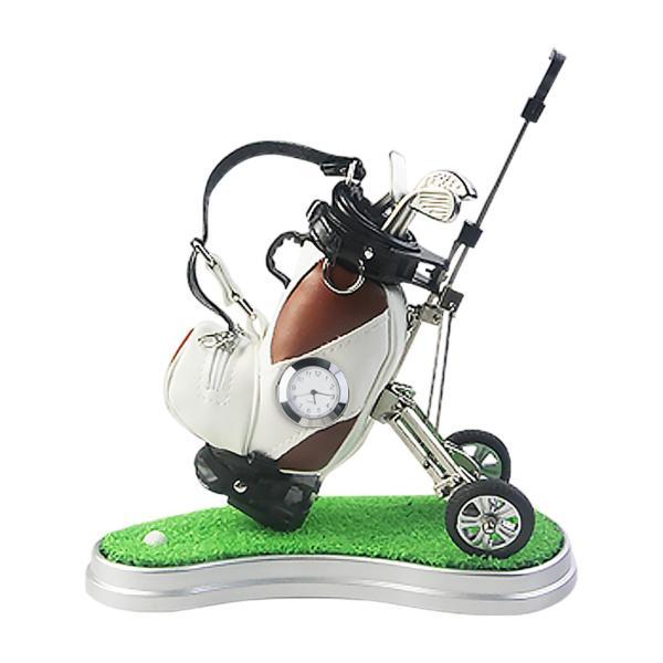 ミニゴルフバッグ ペンホルダー デスクトップデコレーション 夫 ゴルフ愛好家 同僚 ホワイト ブラウン