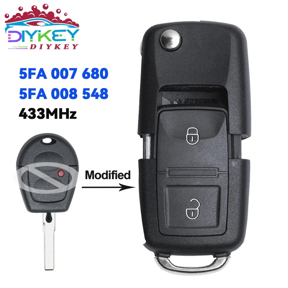 DIYKEY 5FA 008 548 / 5FA 007 680 アップグレード版 フリップキー VW ボーラ ポロ ゴルフ パサート ルポ シート イビッサ コルドバ 用 433MHz ID48 リ
