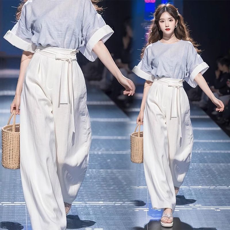 ワイドパンツ セットアップ おしゃれ きれい レディーススーツ カジュアル ブラウス/パンツ 2点セット 4,663円
