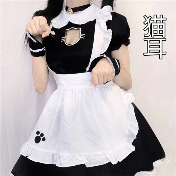猫耳 胸元セクシー メイド服 人気のメイド服 コスチューム コスプレ コスプレ衣装 定番 人気 イベント 学園祭 ウェイトレス カフェ ワンピース 萌え系 コスチューム一式 ゴスロリ ブラック da2 4,613円