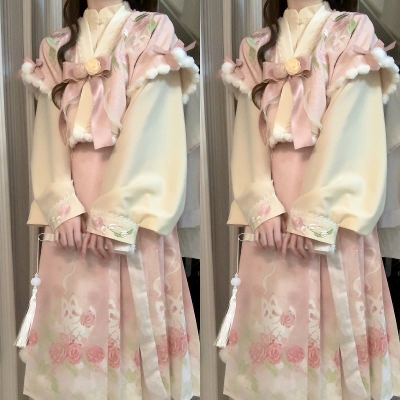 正規品ピンクローズニャンニャン新韓国韓cosエレメンタルジャケット上着ハーフスカートセット