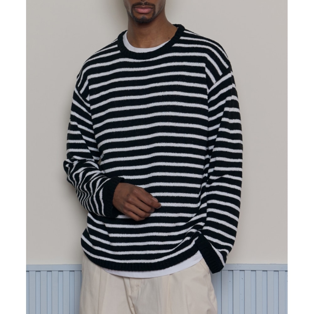 TAKEASY カサリクルーネックニット (ブラックストライプ)