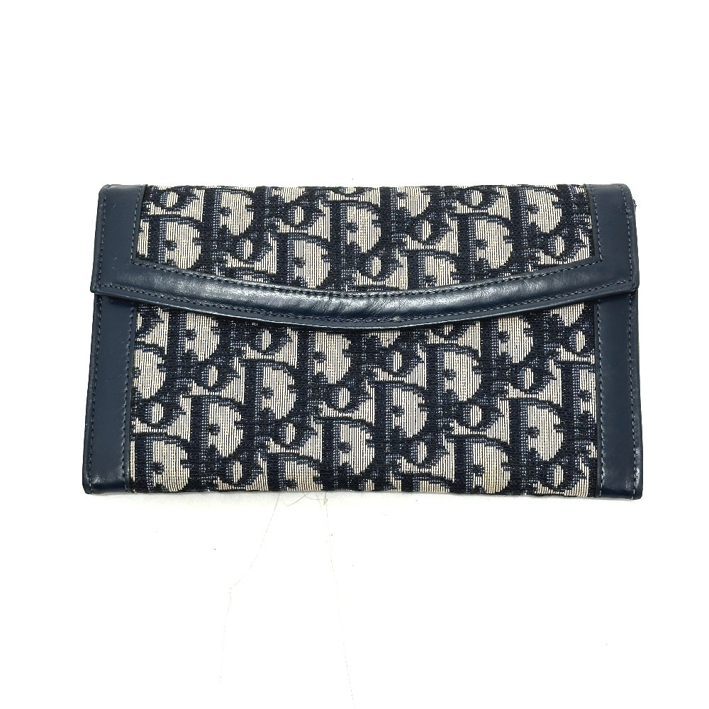 長財布 トロッター ジャガード ヴィンテージ フラップ ロングウォレット がま口 ジャガード ネイビー