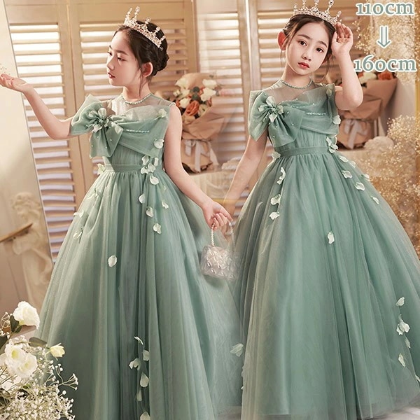 ドレス 子供 ピアノ 発表会 ピアノ発表会 中学生 ワンピース 女の子 ロングドレス 結婚式 ジュニア ピアノ発表会ドレス コンクール パーティードレス イブニングドレス ロング キッズ グリーン 花 14,231円