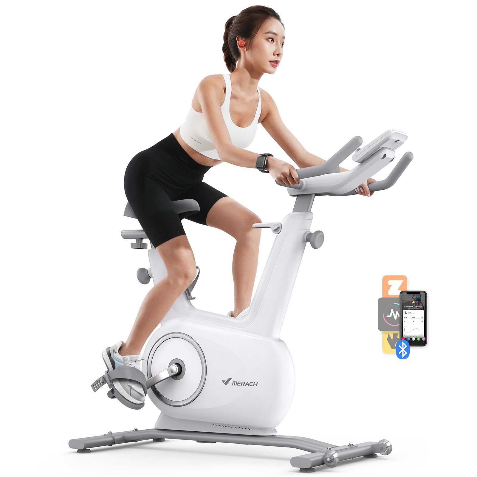 フィットネスバイク MERACH（メリック） フィットネスバイク アプリ連動可能 14段階負荷調整 スピンバイク 家庭用 極静音 室内バイク マグネット式 組立簡単 日本語取扱 トレーニングバイク ダ