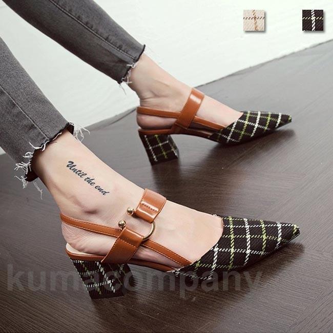 レディース サンダル ポインテッドトゥ 太ヒールサンダル チェック柄 レトロ ポインテッドトゥサンダル ハイヒール サマーサンダル 夏 シューズ 5,509円