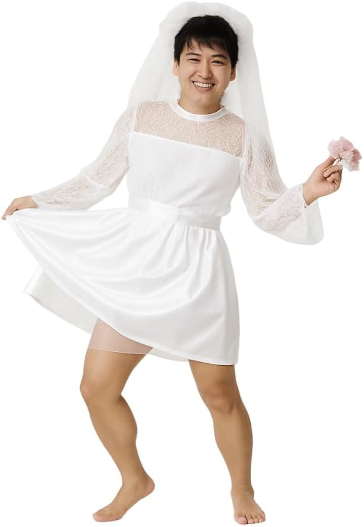 ハロウィン コスプレ 男性 花嫁 女装 おもしろ ジョーク(ホワイト(ウェディングドレス), Free Size)