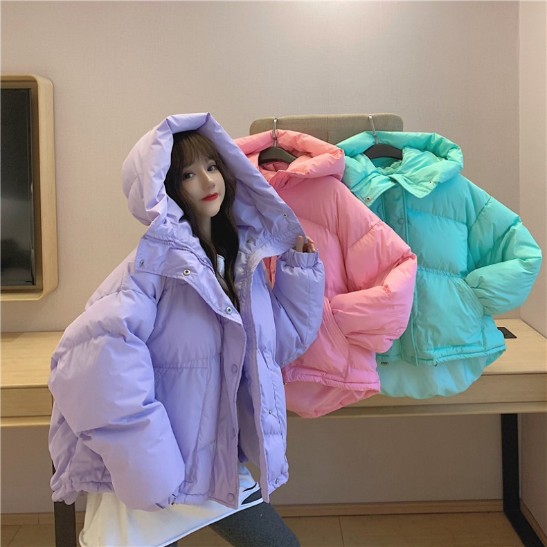 フード付き コットンパッド入りジャケット キャンディーカラー 厚手 ショートコットンジャケット 6,980円