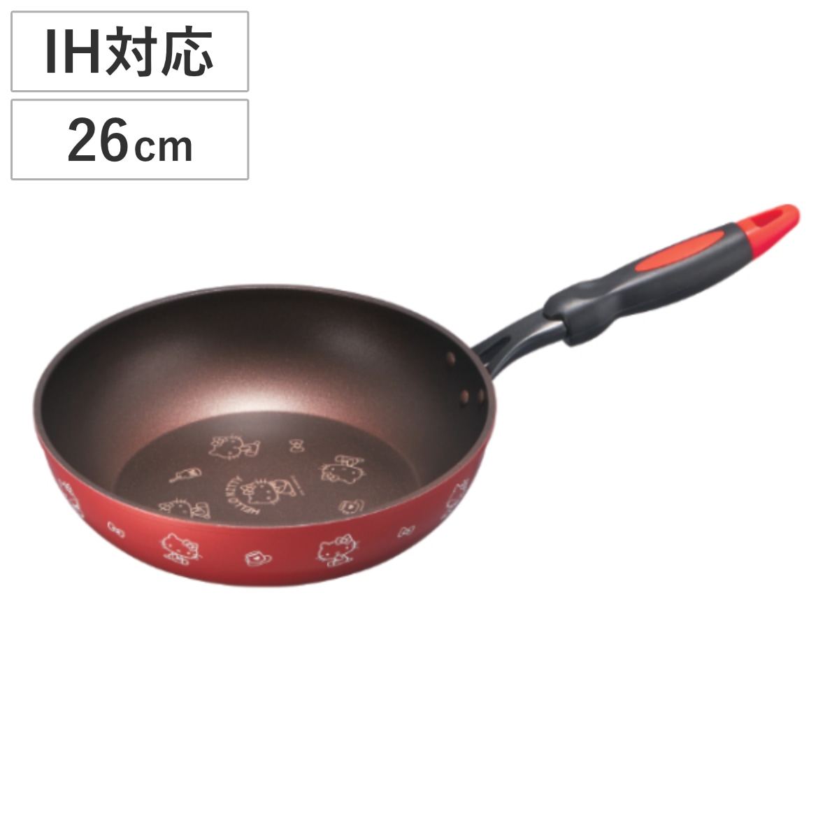 フライパン 26cm 深型 IH対応 ハローキティ ガス火対応 ih 対応 深型フライパン 炒め鍋 いため鍋 アルミ 20センチ オール熱源対応 キャラクター