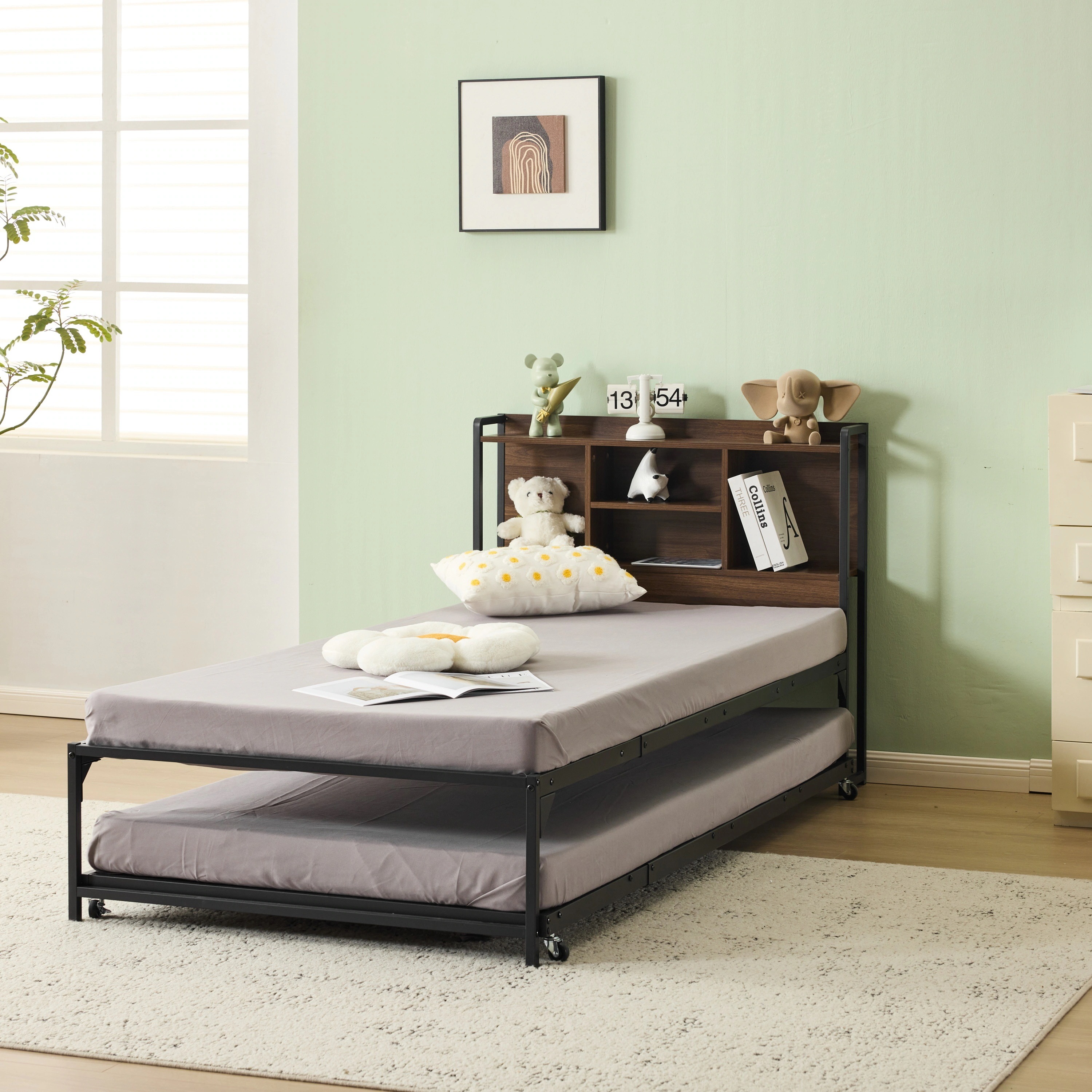 【新作】【ブラック】親子ベッド 多段ベッド シングル ベッド コンセント付き 宮棚付き パイプベッド ホワイト ブラック シンプル 木 ウッド調 北欧風 おしゃれ 子供部屋 寮