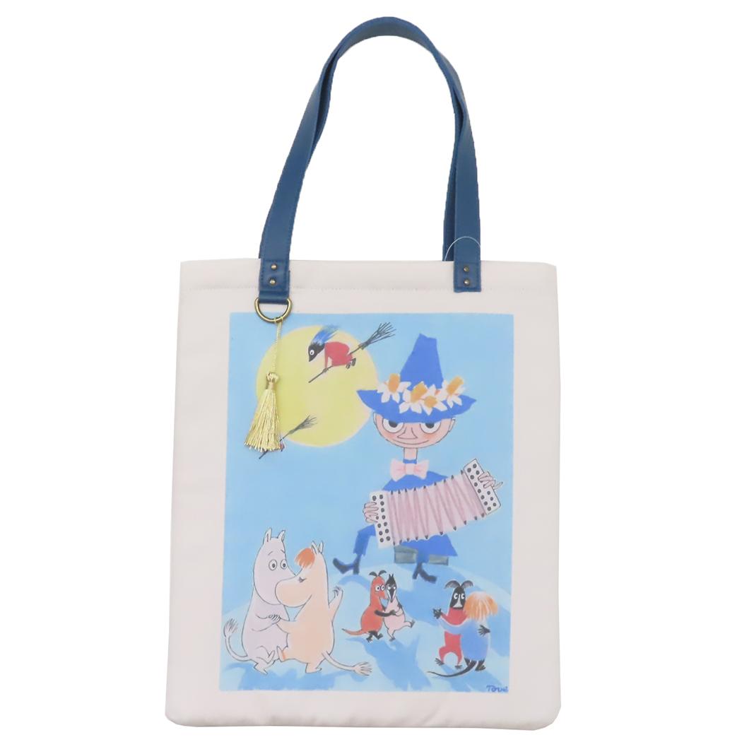ムーミン トートバッグ レザーxコットン PCトート スナフキン ネイビー 北欧 キャラクター
