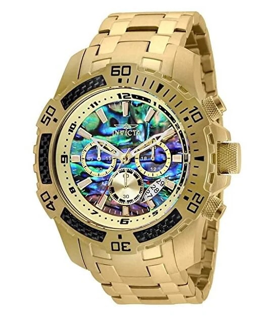 Invicta 男子プロダイバー スキューバクォーツ クロノグラフ 炭素繊維ベゼル アワビダイヤルブ