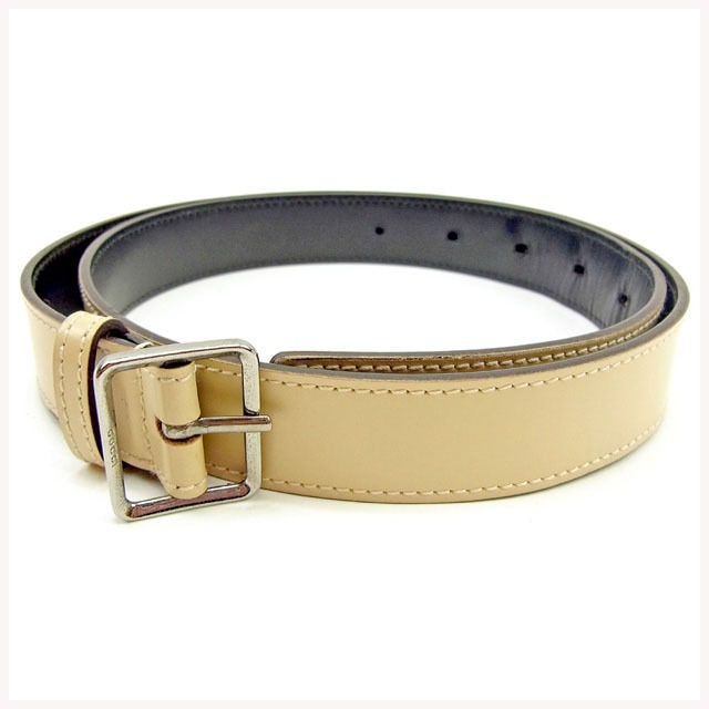 ベルト ミニロゴプレート ベージュ×シルバー レディース 中古