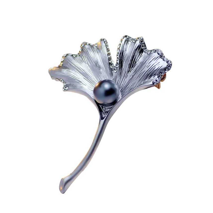 冠婚葬祭 真珠 ブローチ 花珠級貝パールブローチ 銀杏 イチョウ タックピン 母の日 七五三シルバー