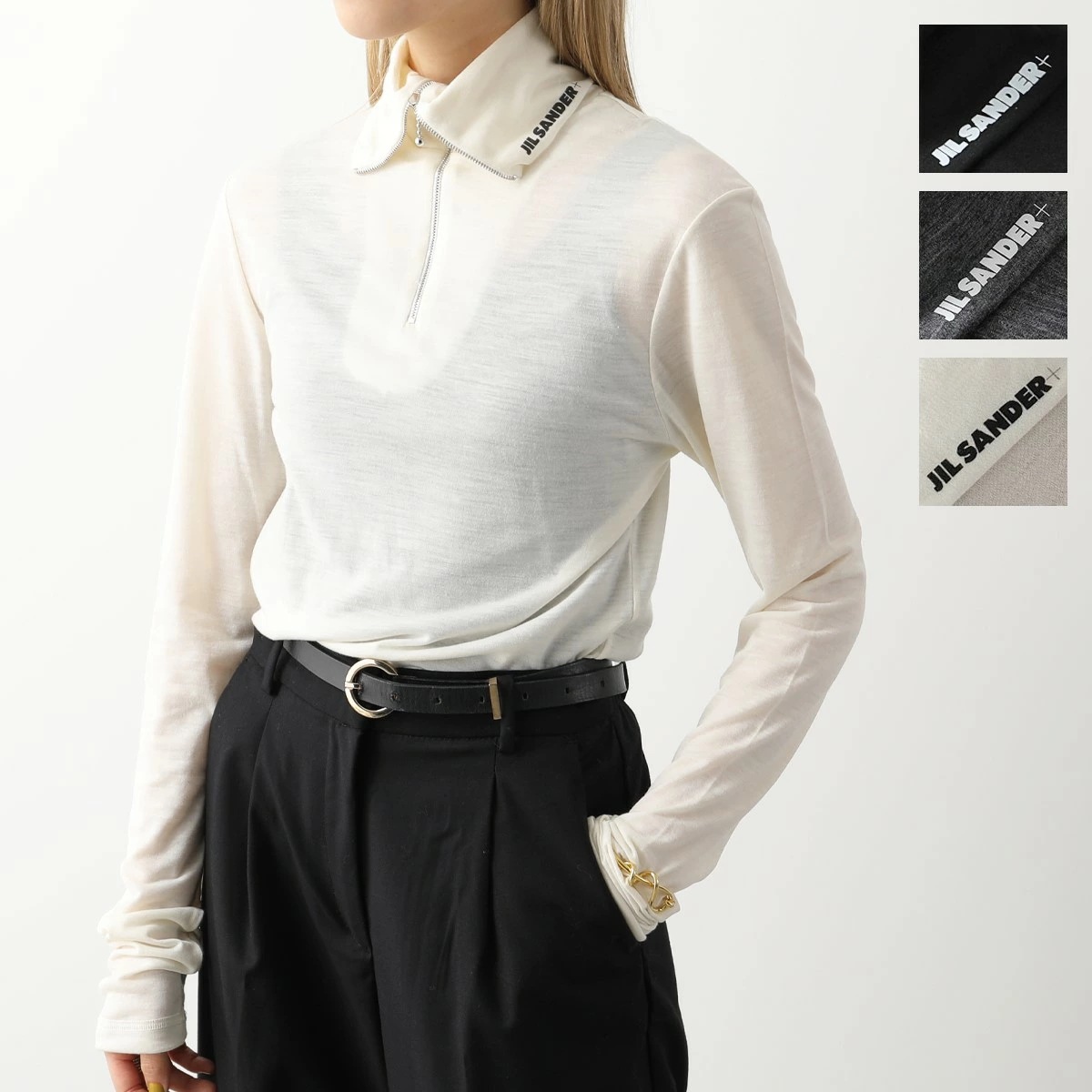 JIL SANDER+ ジルサンダー プラス ハーフジッププルオーバー J47GC0021 J70021 レディース セーラーカラー 長袖 ロンT バージンウール混 ロゴ カラー3色