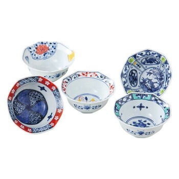 西海陶器 化粧箱入 錦絵変り 八角小鉢揃（5点セット） 19544