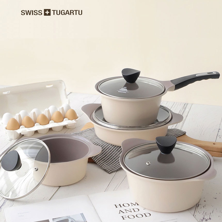 セラミックコーティングポット4セット - 16cm / 18cm / 20cm / 22cm