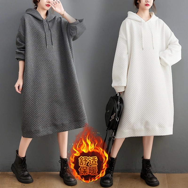 菱格スウエット長袖大サイズファットマミー怠惰な風カジュアルパーカーロング