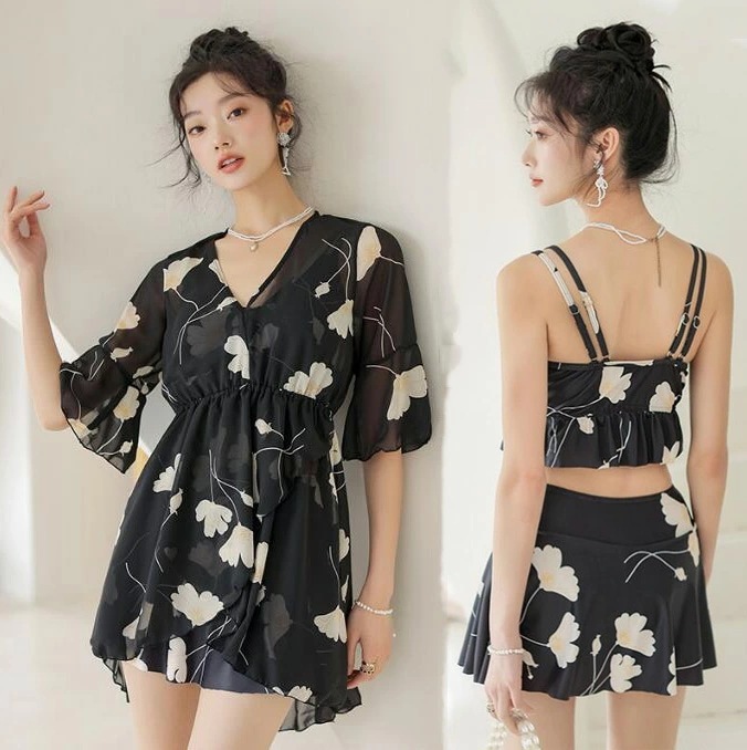 【送料無料】ワンピース水着 体型カバー レディース水着 ビキニ 大きいサイズ 3点セット ママ水着 セクシー ブラック パッド付き バスト 盛れる ショートパンツ付きスカート セパレート水着 花柄 女