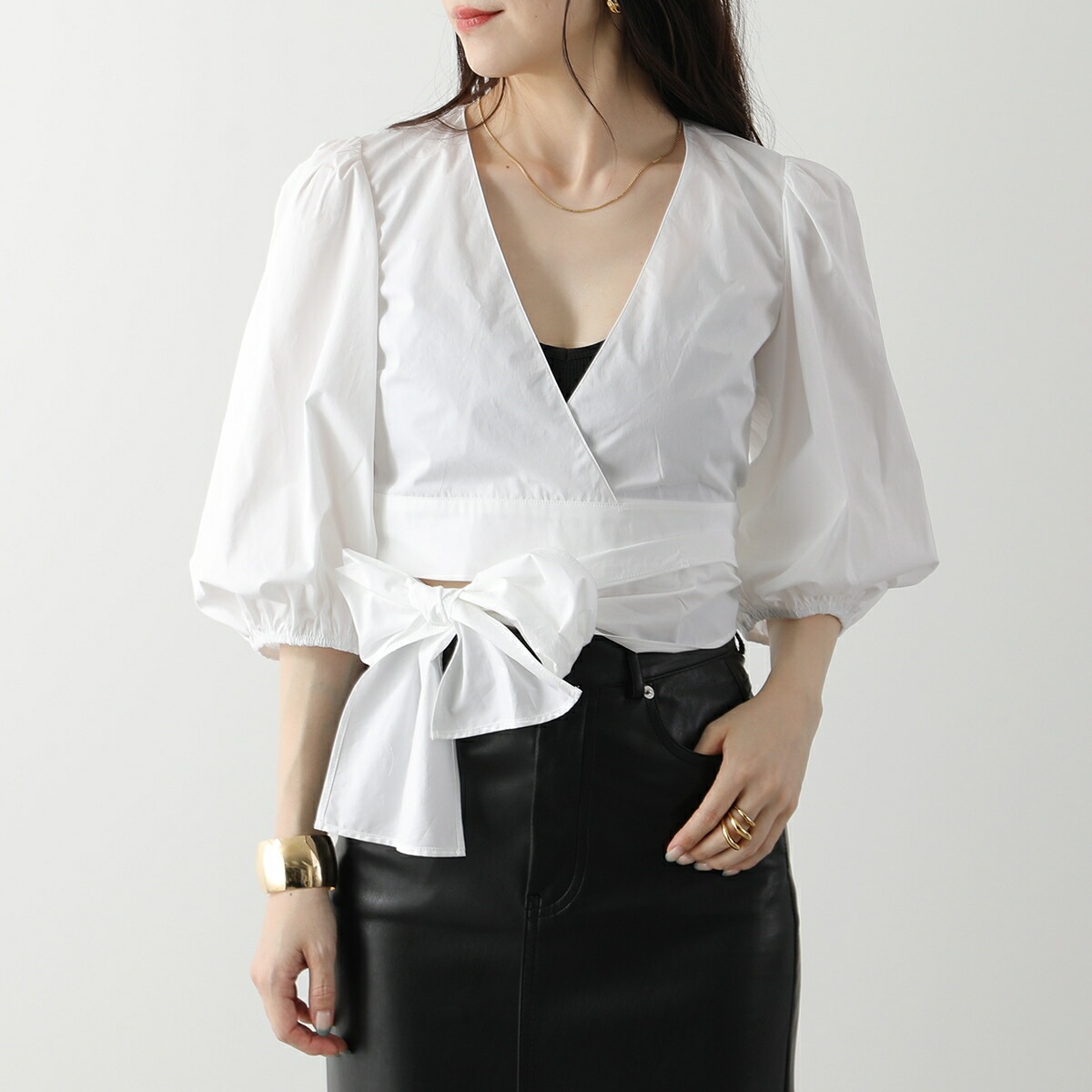 RED VALENTINO レッドヴァレンティノ ブラウス 2R3ABL30 6PD レディース コットン リボン パフスリーブ Vネック 001/BIANCO-OTTI