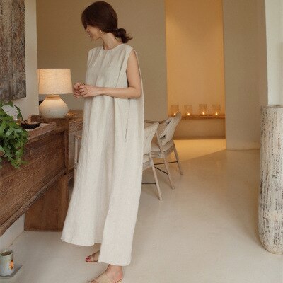 ワンピース レディース ノースリーブ ルーズ ボリューム ロング ロング丈 マキシ 夏 リゾート 海 旅行 大人スタイル セレブ お洒落 無地 上品 大人カジュアル ブラウン ベージュ ブラック