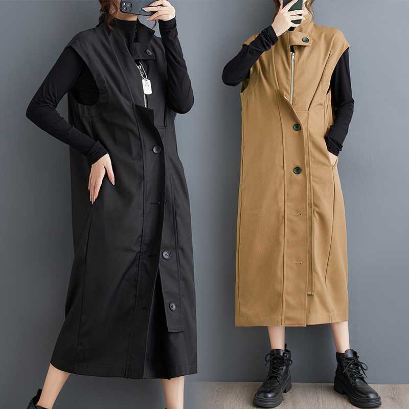 「ファットガール」 2024秋新品 ファスナー トレンチコート ノースリーブ 袖なし ロングコート 大きいサイズ 体型カバー レディース アウター メガ割30%までに制限