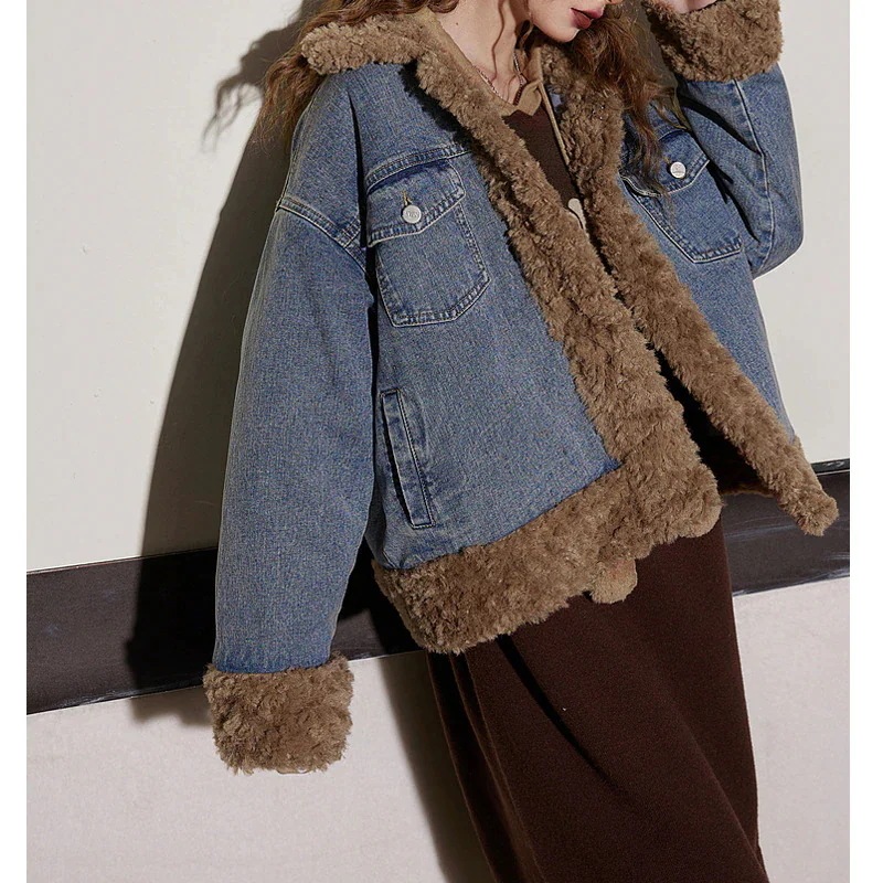 秋 冬 デニム アウター コート 厚手 保温 ジャケット コート ゆったり トップス