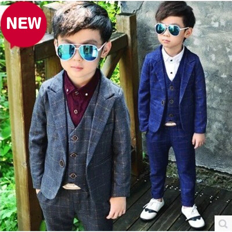 イギリスの格子縞のタキシード男の子フォーマルウェア子供服男の子スーツスーツタキシードパンツシャツ長袖