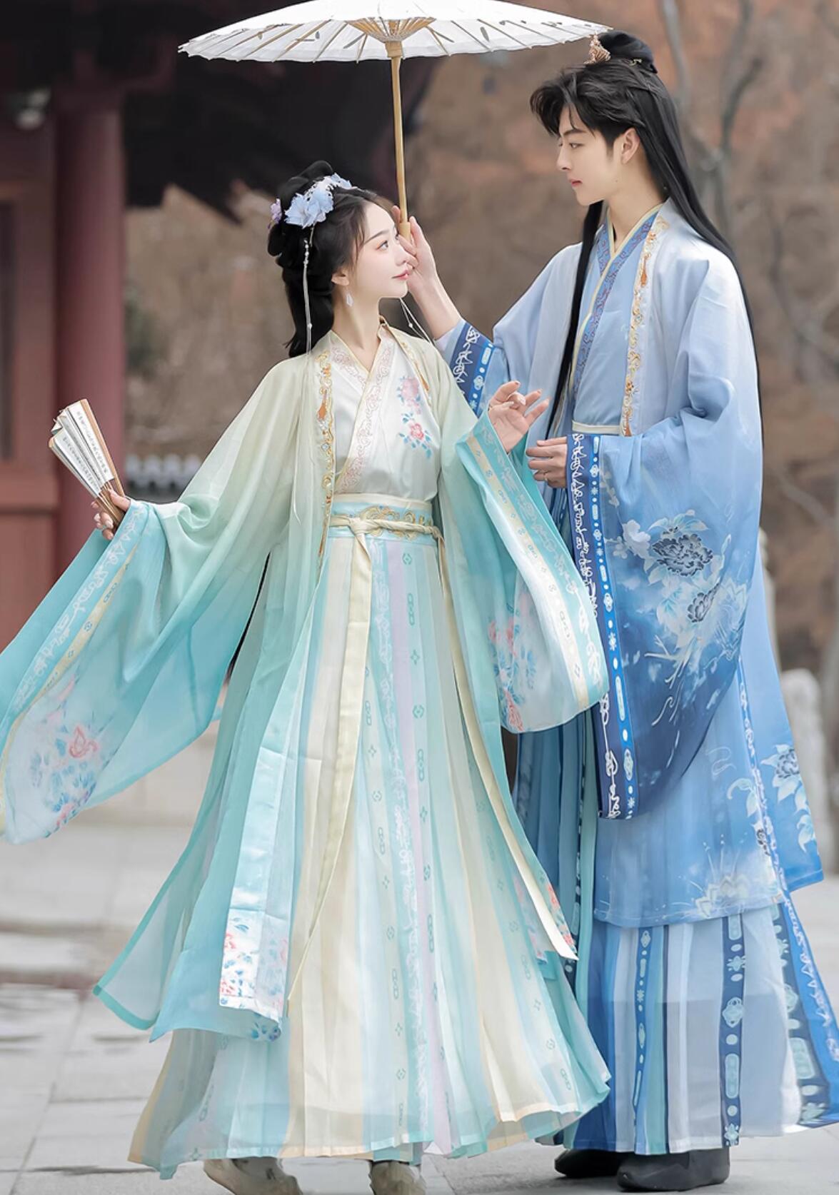 漢服 コスプレ衣装 大人 男女 お揃い チャイナ服 中華服 華流 時代劇 コスチューム グラデーション 花柄プリント 交差襟 振袖羽織付き3点セット 中国古代服装 華流 ハロウィン コスプレ 男女兼用