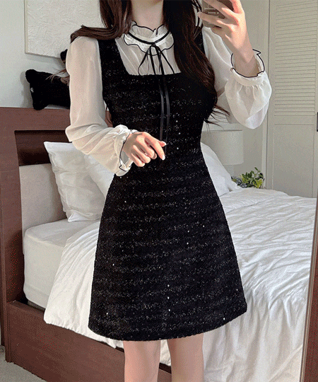 リボンツイードミニワンピース