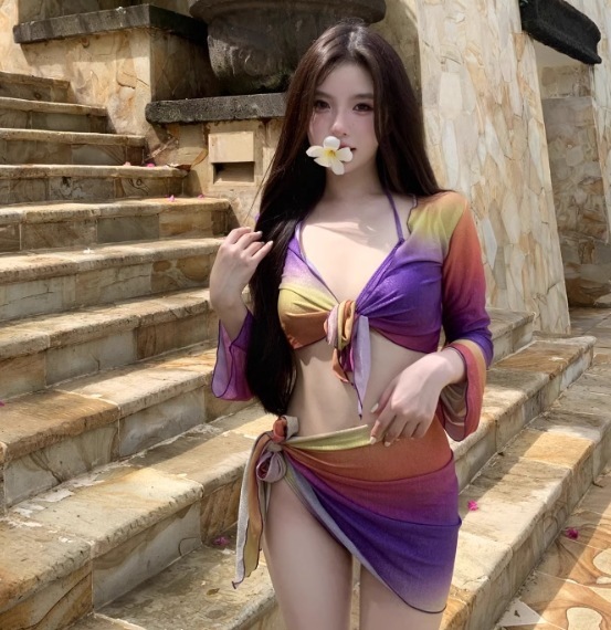 水着 ビキニ スイムウェア レディース 紐 体型カバー 三角ビキニ セパレート パッド付き 二の腕カバー 長袖 リボン 伸縮性 セット 上下セット かわいい 大人可愛い きれいめ ナチュラル 華やか