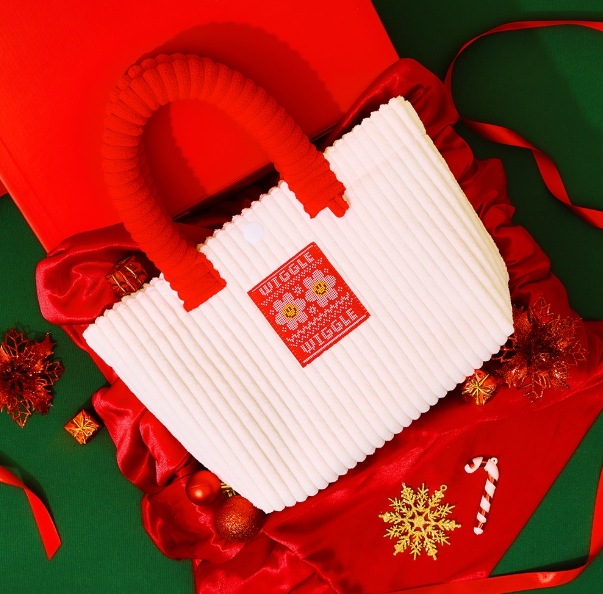 [韓国新品/正規品] スマイルフラワー コーデュロイ トートバッグ - レッド&ホワイト