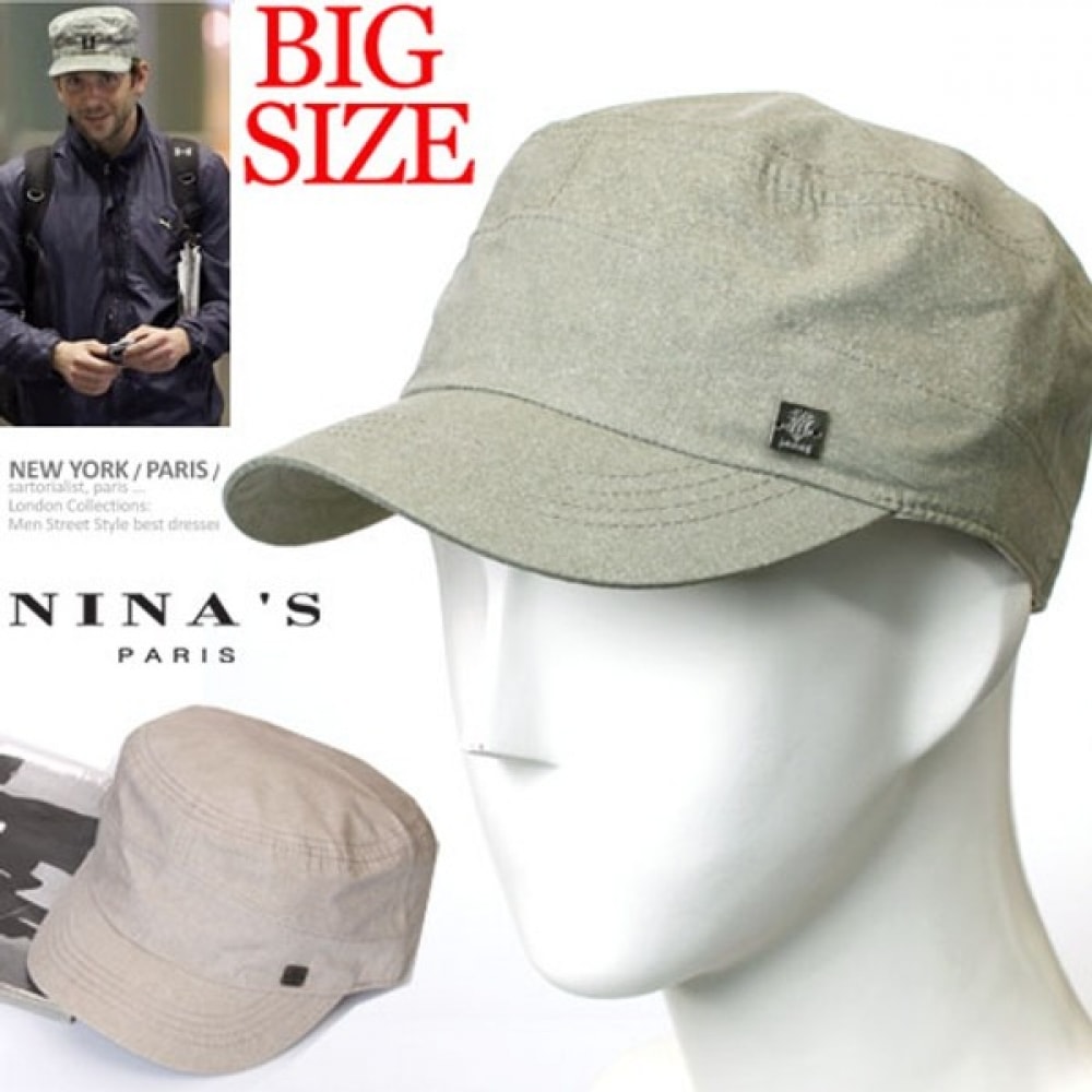 (Ninas Paris) ビッグサイズ_ウォッシュクールコットンビジューソリッドカラーミリタリーキャップ (1SS129)