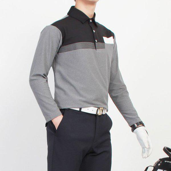 男性起毛裏地ストライプゴルフTシャツ708TS04