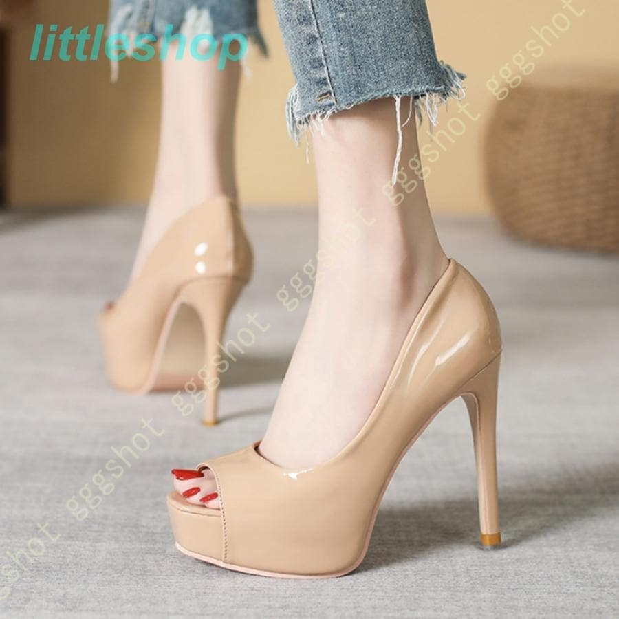 【急速出荷!】スタイルアップ！ヒールパンプス 厚底 パンプス キャバ サンダル 12cmヒール レディース オープントゥ 美脚パンプス エナメル 結婚式 二次会 パーティー 前厚 ストーム ピンヒール